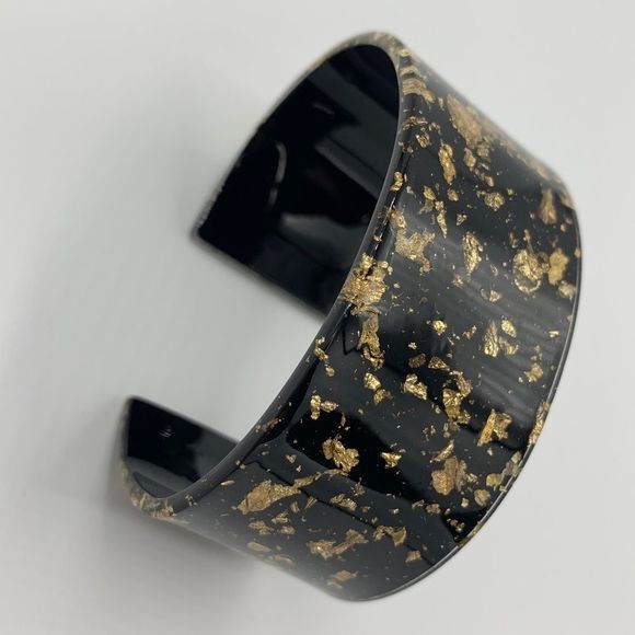 Acrylic cuff bracelet resin gold leaf black retro - Picture 6 of 9